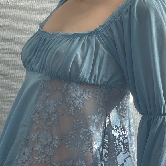 NWT Urban outfitters Romance Babydoll Top in Blue - Picture 6 of 12